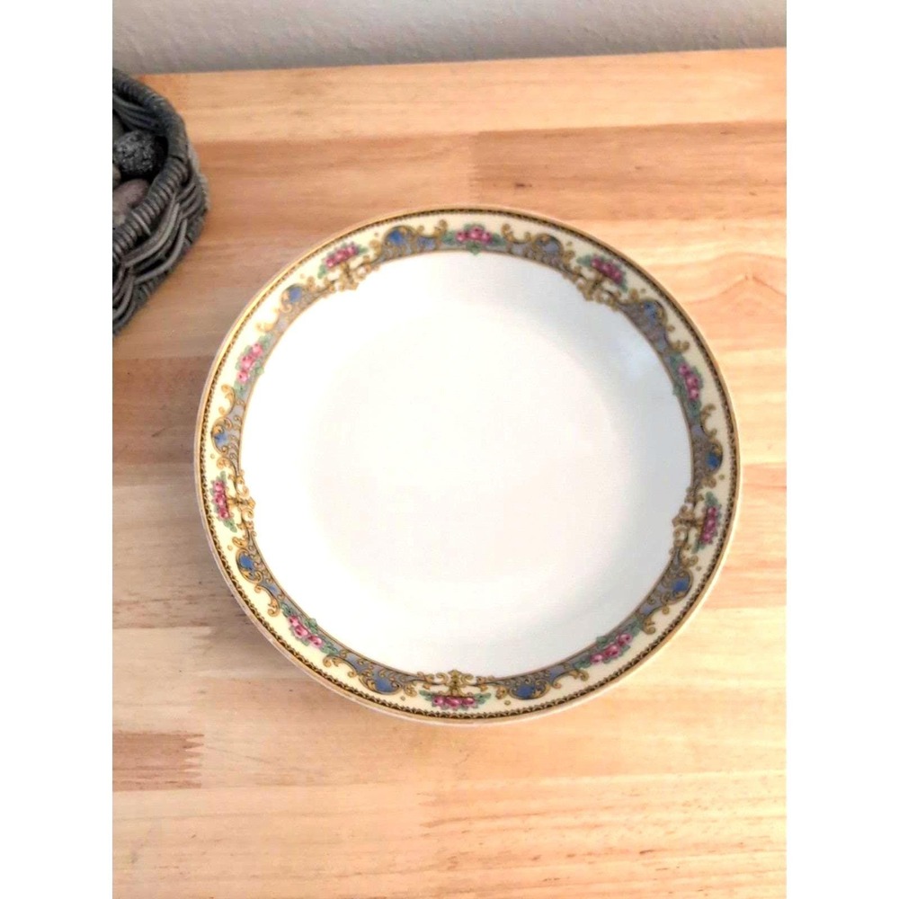 Theodore Haviland limoges France gold trim Blue Pink Salad Vegetable Bowl 7.5 In